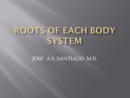 JOSE A.S. SANTIAGO M.D.. 2  Roots grouped according to body systems  Remember each root more easily by associating a mental picture of the organ to.