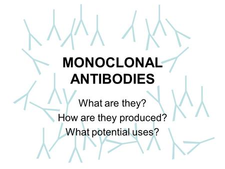 MONOCLONAL ANTIBODIES What are they? How are they produced? What potential uses?