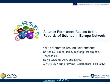 Co-funded by the European Union under FP7-ICT-2009-6 Alliance Permanent Access to the Records of Science in Europe Network Co-ordinated by aparsen.eu #APARSEN.