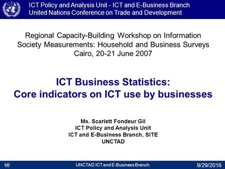 Regional Capacity-Building Workshop on Information Society Measurements: Household and Business Surveys Cairo, 20-21 June 2007 ICT Business Statistics: