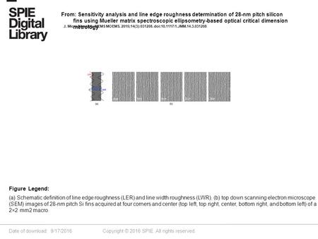 Date of download: 9/17/2016 Copyright © 2016 SPIE. All rights reserved. (a) Schematic definition of line edge roughness (LER) and line width roughness.