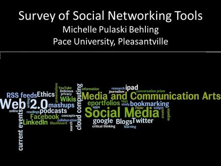 Survey of Social Networking Tools Michelle Pulaski Behling Pace University, Pleasantville.