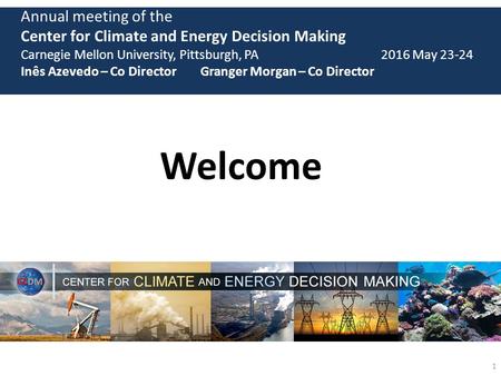 Annual meeting of the Center for Climate and Energy Decision Making Carnegie Mellon University, Pittsburgh, PA 2016 May 23-24 Inês Azevedo – Co Director.