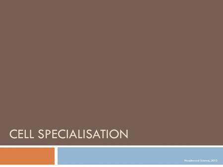 CELL SPECIALISATION Noadswood Science, 2012. Cell Specialisation  To know how cells can be specialised to suit their function Thursday, September 29,