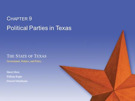 Political Parties in Texas C HAPTER 9. 9-2 Upon completing this chapter, you will be able to…  Evaluate the role of political parties in Texas.