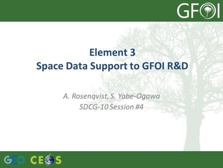 A. Rosenqvist, S. Yabe-Ogawa SDCG-10 Session #4 Element 3 Space Data Support to GFOI R&D.