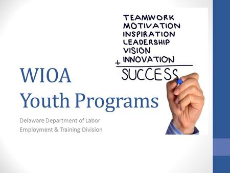 WIOA Youth Programs Delaware Department of Labor Employment & Training Division.