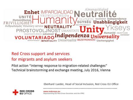 Red Cross EU Office Red Cross support and services for migrants and asylum seekers Eberhard Lueder, Head of Social Inclusion, Red Cross EU Office Pilot.