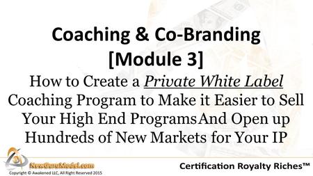 Coaching & Co-Branding [Module 3] How to Create a Private White Label Coaching Program to Make it Easier to Sell Your High End Programs And Open up Hundreds.