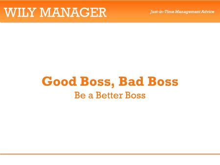 WILY MANAGER Just-in-Time Management Advice Good Boss, Bad Boss Be a Better Boss.