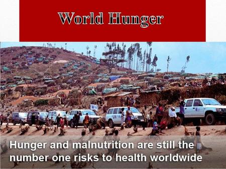 870 million undernourished people in the world today One out of eight people do not receive enough food to lead a healthy and active life Hunger & Malnutrition.