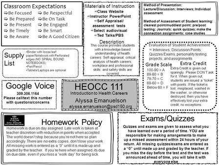 HEOCC 111 Alyssa Emanuelson Materials of Instruction Method of Presentation: Lecture/Discussion; Interviews; Individual assessment.