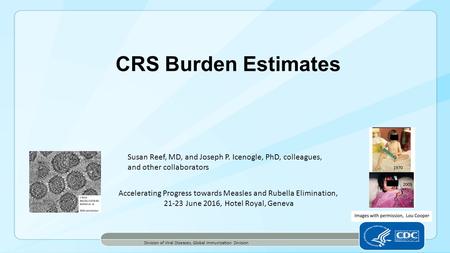 CRS Burden Estimates Division of Viral Diseases, Global Immunization Division Susan Reef, MD, and Joseph P. Icenogle, PhD, colleagues, and other collaborators.