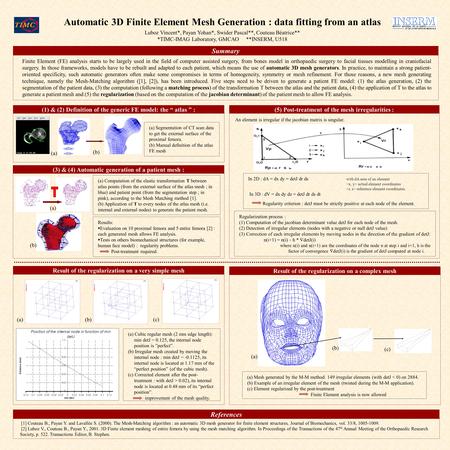 (a) Summary Automatic 3D Finite Element Mesh Generation : data fitting from an atlas Luboz Vincent*, Payan Yohan*, Swider Pascal**, Couteau Béatrice**