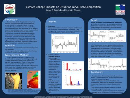 Climate Change Impacts on Estuarine Larval Fish Composition Jamie F. Caridad and Kenneth W. Able Institute of Marine and Coastal Sciences. Rutgers University.