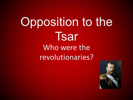 Opposition to the Tsar Who were the revolutionaries?