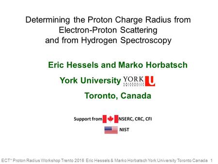 ECT* Proton Radius Workshop Trento 2016 Eric Hessels & Marko Horbatsch York University Toronto Canada 1 Eric Hessels and Marko Horbatsch York University.