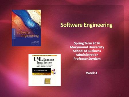 1 Week 3 Software Engineering Spring Term 2016 Marymount University School of Business Administration Professor Suydam.