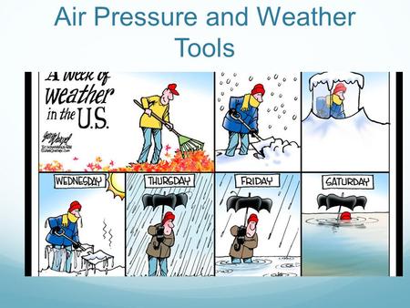 Air Pressure and Weather Tools. Air Pressure Air pressure is the force applied by the weight of all the air above an area. Think of a tall column of air.