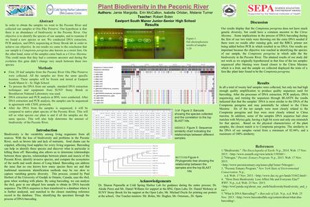 Plant Biodiversity in the Peconic River Methods ●First, 20 leaf samples from the Peconic River Otis Pike Preserve were collected. All the samples are from.