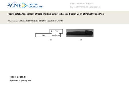 Date of download: 9/18/2016 Copyright © ASME. All rights reserved. From: Safety Assessment of Cold Welding Defect in Electro-Fusion Joint of Polyethylene.