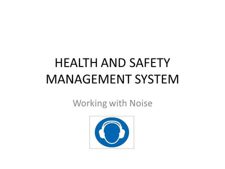 HEALTH AND SAFETY MANAGEMENT SYSTEM Working with Noise.