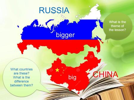 What countries are these? What is the difference between them? What is the theme of the lesson? big bigger CHINA RUSSIA.