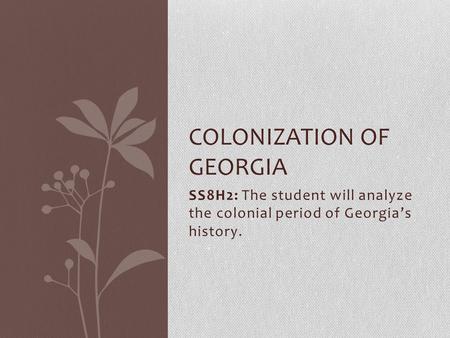 SS8H2: The student will analyze the colonial period of Georgia’s history. COLONIZATION OF GEORGIA.