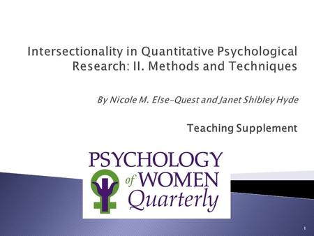 1 Teaching Supplement.  What is Intersectionality?  Intersectionality and Components of the Research Process  Implications for Practice 2.