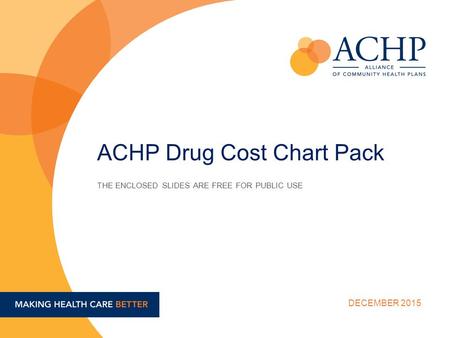 THE ENCLOSED SLIDES ARE FREE FOR PUBLIC USE DECEMBER 2015 ACHP Drug Cost Chart Pack.