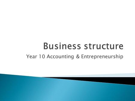 Year 10 Accounting & Entrepreneurship.  Define the types of business structure  List advantage and disadvantages of each  Identify when to use which.