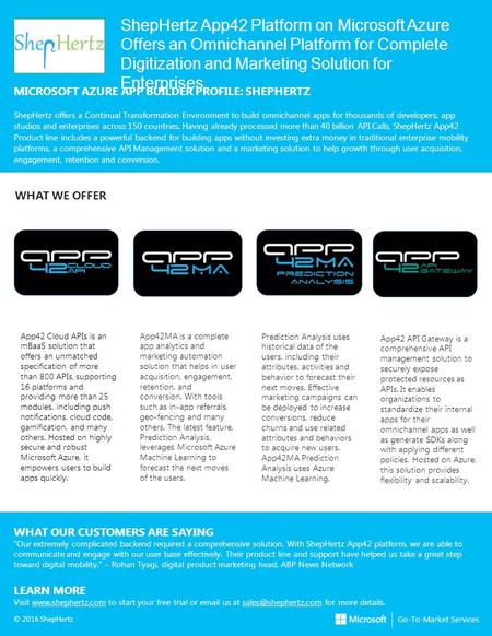 ShepHertz App42 Platform on Microsoft Azure Offers an Omnichannel Platform for Complete Digitization and Marketing Solution for Enterprises MICROSOFT AZURE.