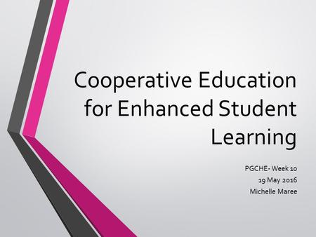 Cooperative Education for Enhanced Student Learning PGCHE- Week 10 19 May 2016 Michelle Maree.