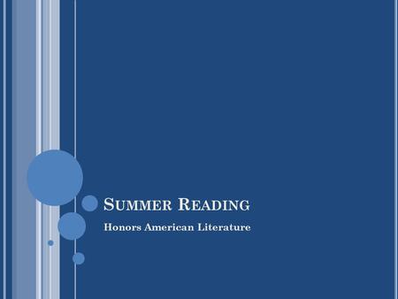 S UMMER R EADING Honors American Literature. E XPECTATIONS Students will arrive on the first day of school, September 4, 2013, will all summer reading.