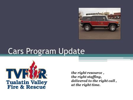 Cars Program Update the right resource, the right staffing, delivered to the right call, at the right time.