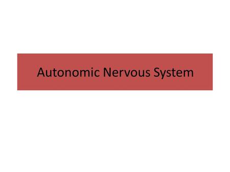 Autonomic Nervous System. The Autonomic Nervous System and Visceral Sensory Neurons.