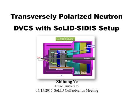 Transversely Polarized Neutron DVCS with SoLID-SIDIS Setup Zhihong Ye Duke University 05/15/2015, SoLID Collaobration Meeting.