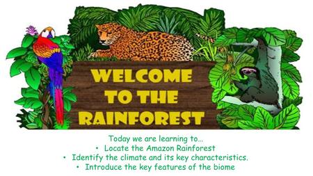 Today we are learning to… Locate the Amazon Rainforest Identify the climate and its key characteristics. Introduce the key features of the biome.