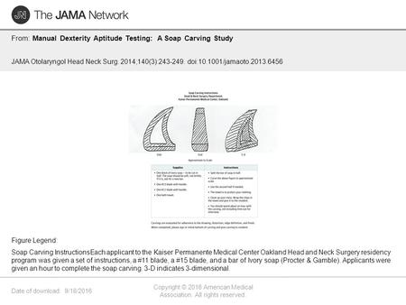 Date of download: 9/18/2016 Copyright © 2016 American Medical Association. All rights reserved. From: Manual Dexterity Aptitude Testing: A Soap Carving.