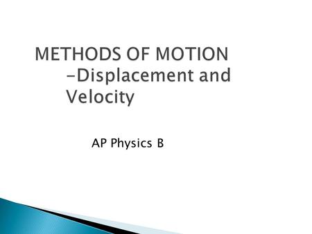 METHODS OF MOTION -Displacement and Velocity AP Physics B.