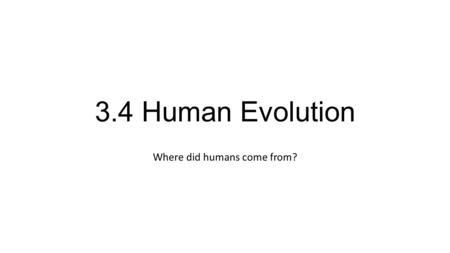 3.4 Human Evolution Where did humans come from?. We are going to be learning about What are Primates and how do they relate to Humans and Apes? What are.