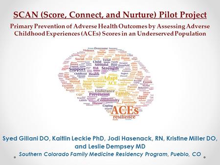 Syed Gillani DO, Kaitlin Leckie PhD, Jodi Hasenack, RN, Kristine Miller DO, and Leslie Dempsey MD Southern Colorado Family Medicine Residency Program,