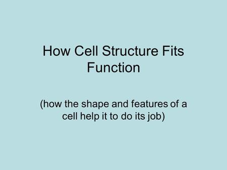 How Cell Structure Fits Function (how the shape and features of a cell help it to do its job)