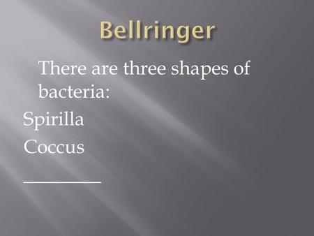 There are three shapes of bacteria: Spirilla Coccus ________.