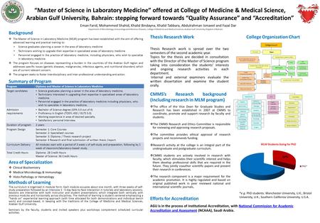 “Master of Science in Laboratory Medicine” offered at College of Medicine & Medical Science, Arabian Gulf University, Bahrain: stepping forward towards.