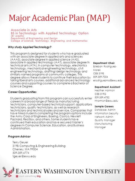 Major Academic Plan (MAP) Why study Applied Technology? This program is designed for students who have graduated with an associate degree in applied arts.