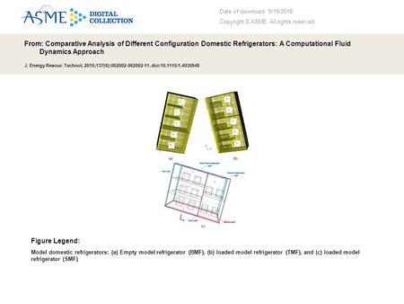 Date of download: 9/19/2016 Copyright © ASME. All rights reserved. From: Comparative Analysis of Different Configuration Domestic Refrigerators: A Computational.