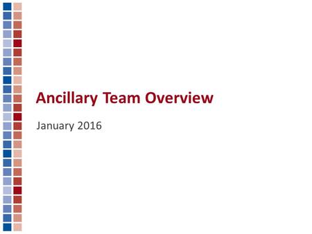 Ancillary Team Overview January 2016. What is the Ancillary Team? Ancillary Team Overview The Ancillary team is responsible for building the multiple.