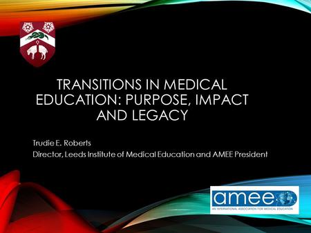 TRANSITIONS IN MEDICAL EDUCATION: PURPOSE, IMPACT AND LEGACY Trudie E. Roberts Director, Leeds Institute of Medical Education and AMEE President.