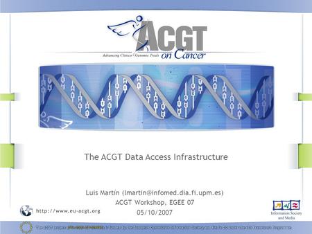 The ACGT Data Access Infrastructure Luis Martín ACGT Workshop, EGEE 07 05/10/2007.